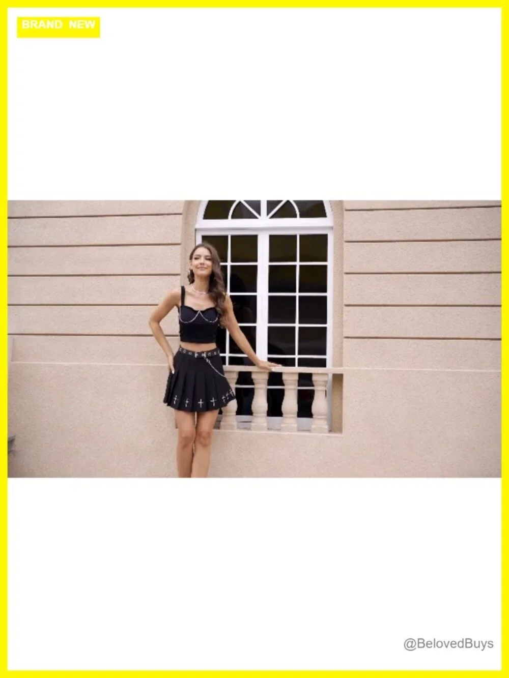 Pleated Mini Skort with Belt High Waist A-Line Goth Punk Y2K School Skirt